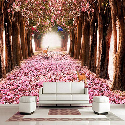 Benutzerdefinierte 3D-Wandbilder Tapete 3D Romantische Kirschblüten Hirsch Foto Wandtuch Schlafzimmer Wohnzimmer Wohnkultur 3D Tapeten,200 * 140Cm