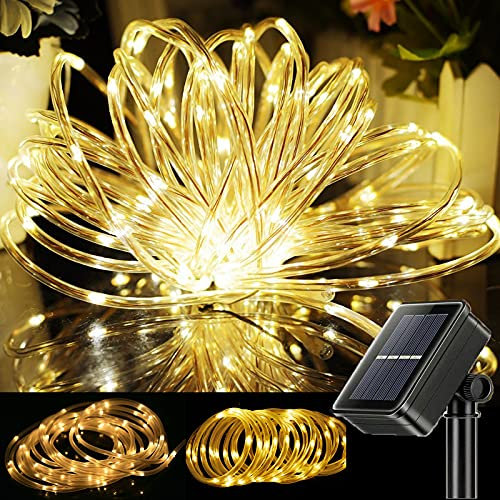 ZVO Solar Lichtschlauch Außen, 10M 100 LED Schlauch Outdoor Glasklar, 8 Modi Solar Lichterkette Aussen Wasserdichte Dekorative für Garten Balkon Terasse Hochzeit Party Weihnachten Deko(Warmweiß)