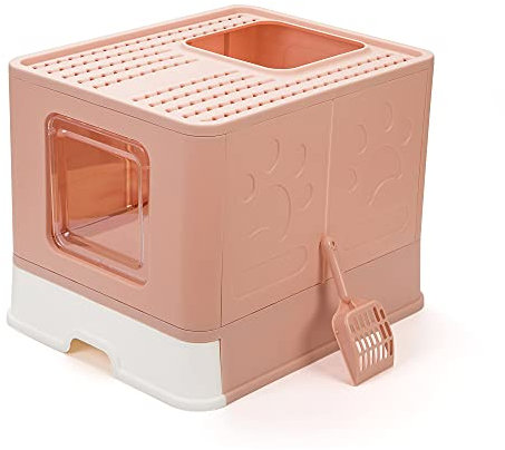 Vealind Katzentoilette Faltbare Katzentoilette mit Deckel Jumbo Katzentoilette (Rosa)