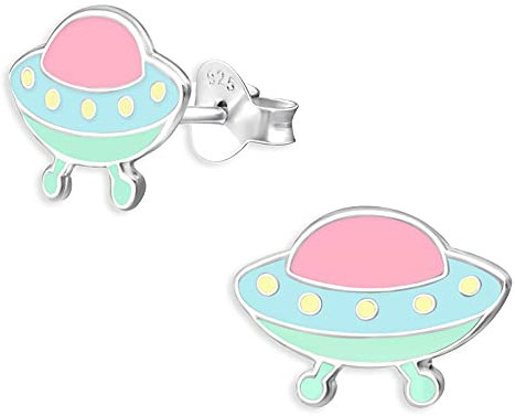 Monkimau Kinderohrringe Ufo Ohrstecker aus 925 Sterling Silber bunt emailliert
