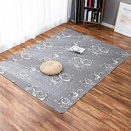 LIVEINU Baumwolle Tatami Teppich mit Anti-Rutsch Unterstützung Faltbarer Abwaschbarer Kinderteppich Spielteppich Babyteppich Fußboden Krabbeldecke 50x150cm Blumen Grau