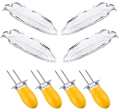Yusheng Spiedini di mais con 4 ciotole per granturco e 4 aghi di mais, utensili per barbecue per famiglie o ristoranti, 27 x 8,7 cm