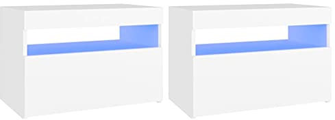 vidaXL Tables de Chevet avec Lumières LED 2 pcs, Armoires de Nuit avec Rangement, Armoires de Lit, Meubles de Chambre, Moderne, Blanc