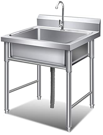 NWB Küchenspüle Einzelbecken mit Backsplash Abfluss Sieb,Freistehende Spüle Stehende Gemüsespüle Spüle,Einzelschüssel Spüle für Bar Restaurant Küche,Mobiles Spültisch,20x20x32in (Size : C)