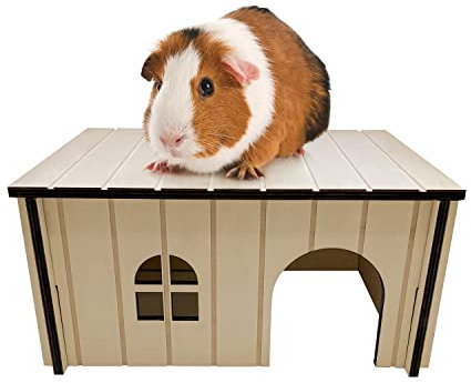 Wooden Guinea Pig House 33x16x24cm | Pet Animal Hide Hideout Ideal For Dwarf Rabbits Tortoise Rats Pygmy Hedgehog | Perfect Nesting Box Slots Together in Seconds (Medium)