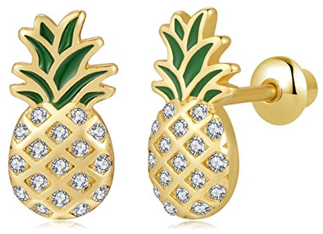Mädchen Ohrringe 925 Sterling Silber Post Hypoallergene Schraubverschluss mit Sicherheit ohrstecker versch Ohrringe für Kinder Mädchen Damen Schmuck (Ananas)