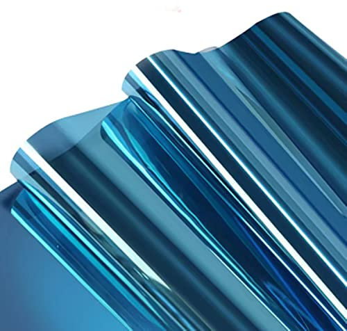 Linarun Spiegelfolie Selbstklebend Spiegelfolie, Sichtschutz & Sonnenschutzfolie 99% UV-Schutz, 85% Wärmeisolierung Fenster Folie Spiegelfolie Blickdicht von Außen BlauSilber 50x200cm