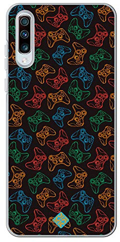 Movilshop Funda para [ Samsung Galaxy A70 ] Dibujo Gamers [ Mandos Xbox ] de Silicona Flexible Transparente Carcasa Case Cover Gel para Smartphone.