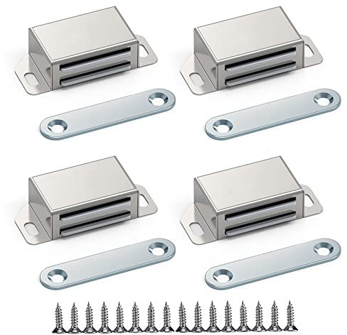 Magnetic Door Catch,4 Pack Cupboard Door Magnets Magnetic Door Lock Magnetic Cupboard Catches Stainless Steel Drawer Magnet Cabinet Latches,for Kitchen Bathroom Drawer Closet with 16 Screws