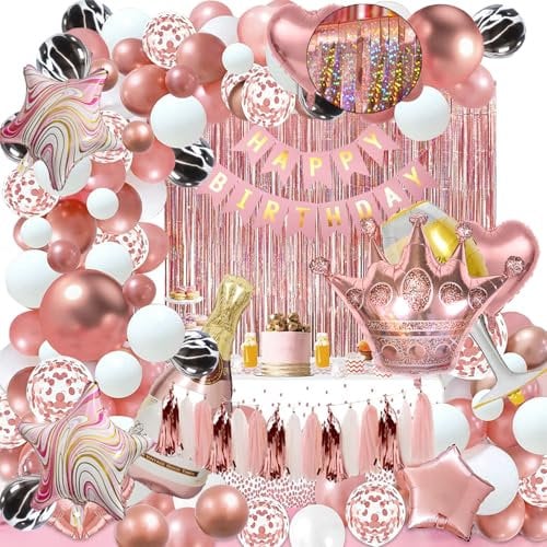 YinQin 118 Stück Roségold Geburtstag Ballons Dekorationen mit Füllpumpe Rosé Gold Geburtstags Luftballons Deko Happy Birthday Paty Balloons Roségold Geburtstag Ballon Dekorationen für Mädchen Frauen
