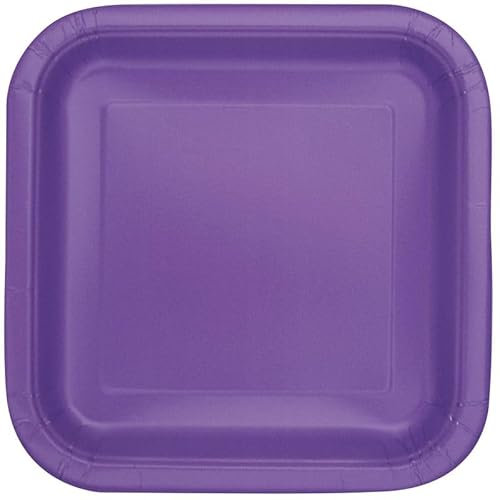Unique- Platos de Papel Cuadrados Ecológicos-23 cm Púrpura Neón-14 Unidades (Paquete de 1), Color neon purple (46979EU)
