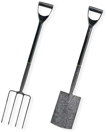 HMWD Garden Fork And Spade Heavy Duty, Carbon Steel Garden Fork And Spade Set With D-Grip Carbon Steel Head, Garden Spade And Fork Set, Garden Tool Set - (102x10x18cm)