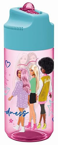 Borraccia Rosa per bambini in plastica Barbie 540 ml con cannuccia che previene le perdite