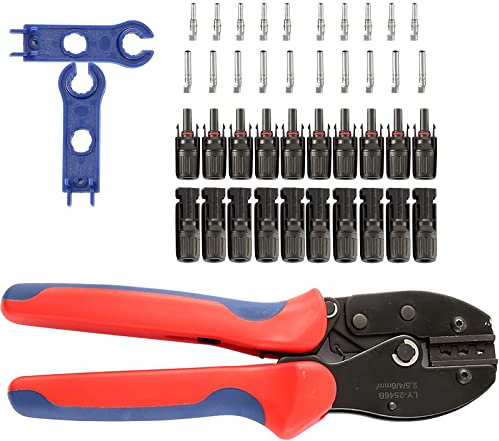 Connettori per pannelli solari da 2,5/4/6 mm²,Pinza crimpatrice solare con 10 coppie di Connettori fotovoltaico,2 chiavi inglesi per impianto solare fotovoltaico.Pinza per crimpare cavi fotovoltaici