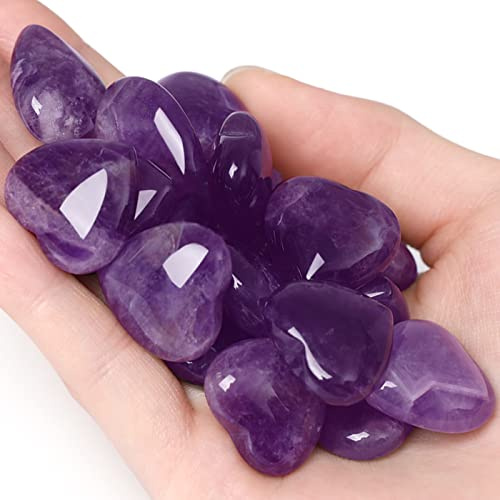 XIANNVXI 10 Pièces Cristal en Forme de Coeur Pierres Amethyste Naturelle Cristaux de Guérison Pierre d'Inquiétude Polie pour Reiki Chakra Relaxation Méditation et Décoration