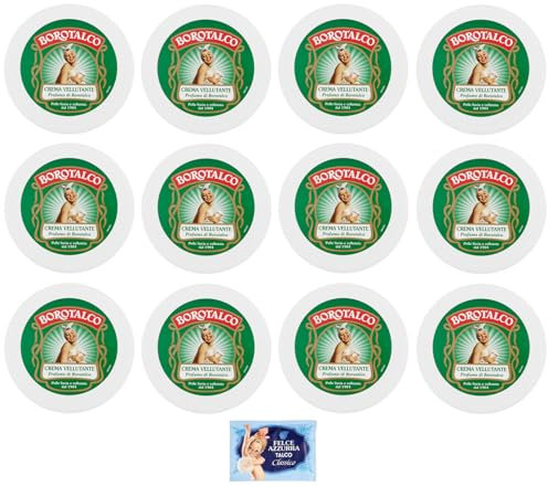 12x Borotalco - Crema Vellutante, Profumo di Borotalco, Pelle liscia e vellutata - 150ml + 1 Busta di Talco Felce Azzurra in omaggio da 100g