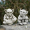 Pair of Sprite Gremlin Stone Statues | Gargoyle Outdoor Garden Ornament Decor