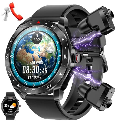 JELLOO Android-Smartwatch für iPhone mit Ohrhörern (Annehmen/Tätigen von Anrufen), Fitness-Tracker, 3,8 cm (1,52 Zoll) Smartwatch mit Herzfrequenz/SpO2/Schlafmonitor, 100 + Sportmodi, IP67, MTT95