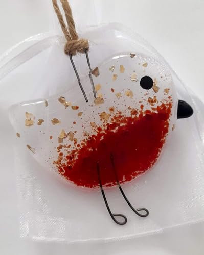 Fused Glass Robin With Legs Decoration Hanging Ornament