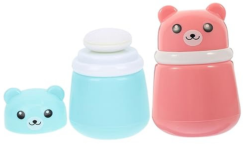 KICHOUSE 2stücke Teiliges Puderquasten Mit Cartoon Bär Design Praktischer Babypuder Behälter Aus Kunststoff Für Zuhause Und Reisen Einfach Zu Bedienen Sicherer Deckel Für Körperpuder Anwend