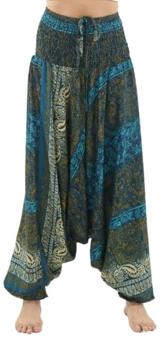 PANASIAM Aladinhose Damen & Herren - 2in1 Haremshose & Jumpsuit - Indostyle | Unisex Pumphose, tiefer Schritt für max. Bewegungsfreiheit auch als Yogahose, 100% Viskose, L & XL bis 2m Körpergröße