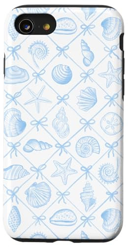 iPhone SE (2020) / 7 / 8 Preppy Coastal Seashells, Starfish & Bows in Light Blue Case