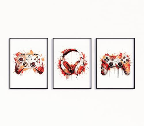 Set Of 3 A4 Gaming Prints | Gaming Accessories | UNFRAMED - NO FRAMES INCLUDED | Gaming Stuff | Gaming Room Accessories | Gaming Gifts | Gaming Wall Art (A4 Prints (No Frames), Red)
