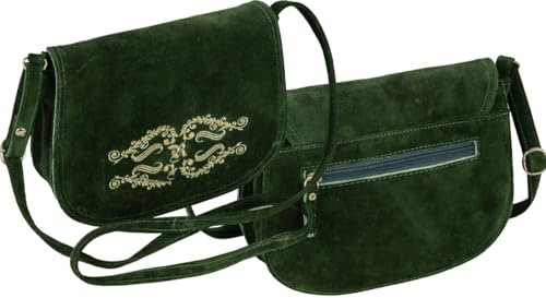 Trachten Ledertasche für Damen, Umhängetasche, 24 cm x 18 cm, Rindleder, mit Reißverschluss und Innentasche, Farben: Beigeoliv, Grün, Camel, Schwarz, Braun (Camel)