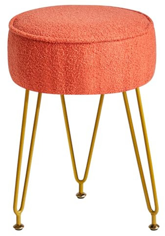 IBUYKE Teddy Samt Runde Fußstütze Hocker Ottoman, Make-up Eitelkeits Hocker Beistelltisch, Samt Ankleidetisch Sitz, Pouf Couch Hocker, für Wohnzimmer Schlafzimmer, Orange WBD009J