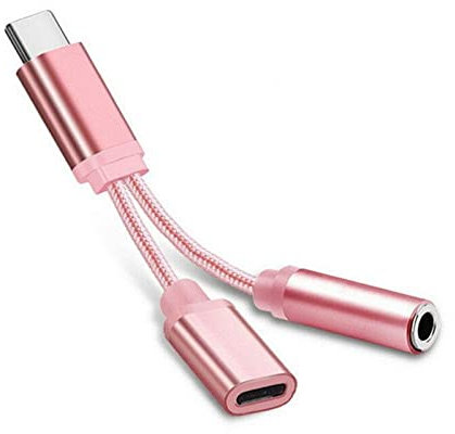 Generic 2 in 1 Adapter Cable, USB Type-C to 3.5mm Audio, 3.5mm Splitter, Charge and Listen, Pink