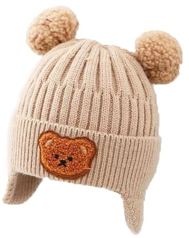 BNOYONERAS Doppellagige Strickmütze Kinder, Kinder Wintermütze, Unisex Kinder Mütze, Babymütze für Jungen und Mädchen, Baby Strickmütze, Warme Kinder Strickmütze für den Winter im Freien (Khaki)