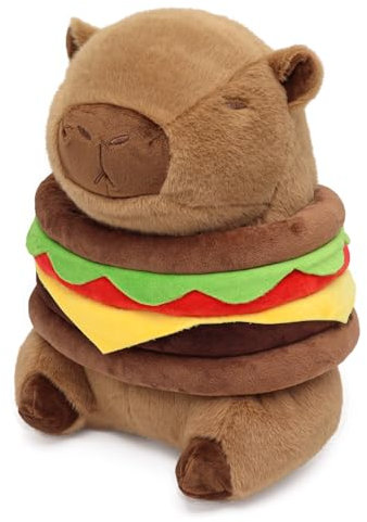 Ponjauk Hamburger Capybara Kuscheltier 35cm, Capibara Plüschtier Groß Kawaii Wasserschwein Stofftier Kapibara Plush Geburtstag Weihnachten Karneval Geschenk für Kinder