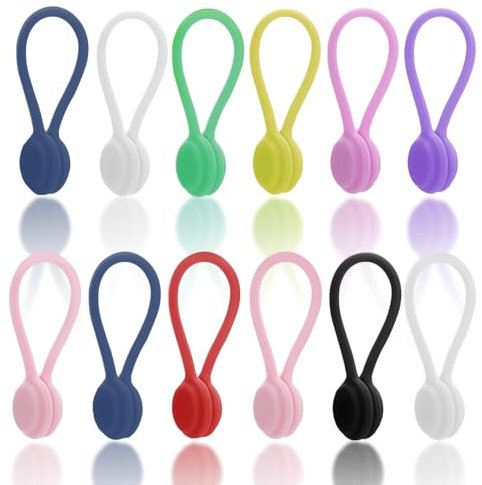 YUNYU 12 PCS Magnetic Cable Ties Silicone Cable Clips Cord Organizer Reusable Magnetic Cord Ties USB Cable Manager