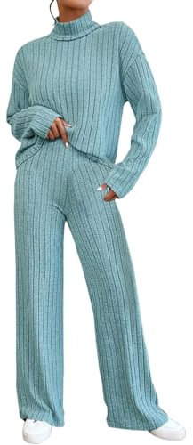 Tuta Donna Elegante Set Maglione E Pantaloni Gamba Larga Completi 2 Pezzi Casual Invernale Da Casa Comode Curvy Due Pezzi Loungewear Complete Lavoro Moda Oversize Anziana