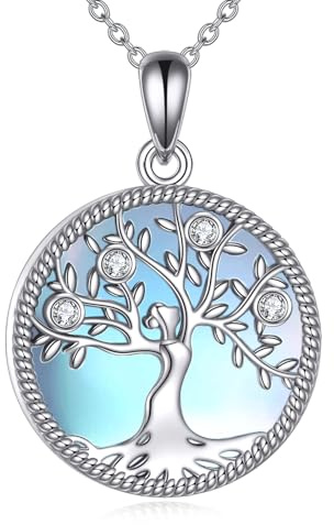 KZX Tree of Life Necklace for Women 925 Sterling Silver Tree of Life pendant with Moonstone Tree of Life Jewellery Gift for Mom Wife Grandma
