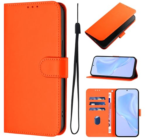 LEMAXELERS Phone Case for iPhone 12 Case Wallet Flip Cover Magnetic Closure Card Holder Slots Kickstand Silicone Book Style Shockproof Protective Case for iPhone 12,YBCS Orange