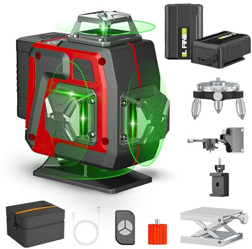 Niveau Laser Vert Autonivelant 4x360°, Rotatif 4D 16 Lignes Autonivellement Niveau, Laser Chantier avec télécommande, base magnétique et Batterie rechargeables 2× 2400mAh (Sans trépied)