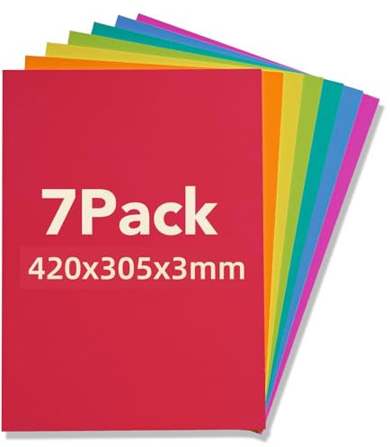 ROWOOD 7 fogli di compensato pre-colorati, 420 x 305 x 3 mm, per modellismo, fai da te, incisione laser, brucia legno