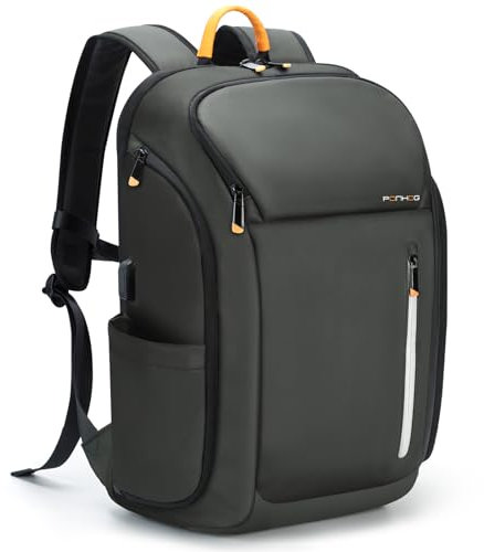 Ponhog Backpack Mens - 30L Large Capacity Laptop Rucksack for Men, 17.3 Inch Anti-Theft Business Bag with USB Port & Multiple Pockets, Durable 900D Nylon for Work/Travel/College, Grey