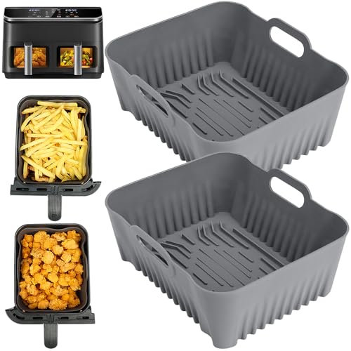 YQL 2 Stück Airfryer Silikonform für COSORI Heißluftfritteuse 2 Kammern 8,5L, Silikonform für Heissluftfritteuse COSORI CAF-R901-AEU Dual Basket, Rechteckiges Airfryer Zubehör Wiederverwendbar