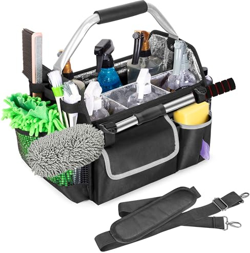 HODRANT Detailing Caddy, zusammenklappbare Aufbewahrungstasche fürs Auto mit Griff und Schultergurt, Organizer mit mehreren Taschen für die Detailpflege, nur Tasche