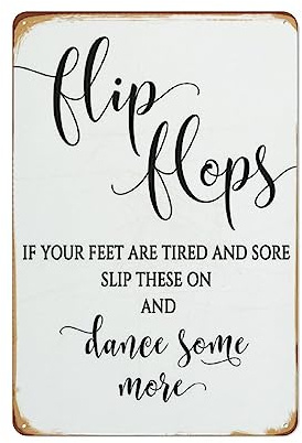 Dancing Shoes for Wedding Guests Feet Sign Flip Flop Calligraphy Vintage Metal Tin 12x8 inch - Home Decor