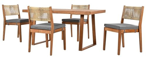 SOFTWEARY Gartenmöbelset, Garten-Essgruppe mit Esstisch und 4 Stühlen, Sitzgruppe für Garten, Garnitur Set, Garten Set (grau-Natur)