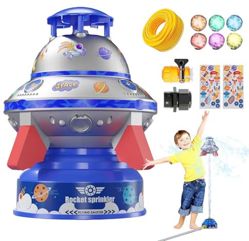 Hogvinnatil Gartensprinkler Für Kinder | Outdoor Wasserspielzeug Sprinkler | 360° Rotierender Tragbarer UFO-Sprinkler Mit Beleuchtung Für Gartenpartys Spielplätze Parks Kindergärten
