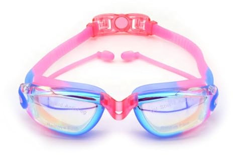 Lunettes de natation pour enfants rose avec bouchons inclus - Verres anti-buée et protection UV - Ajustement confortable et sûr - Idéales pour la piscine, la plage et les cours de natation - Design