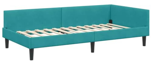 vidaXL Corner Bed Frame with Headboard Manual Turquoise 100 x 200 cm, Elegant, Modern Bed Frame, Breathable Material, Durable Structure, Simple Design, Rectangular Bedroom Furniture