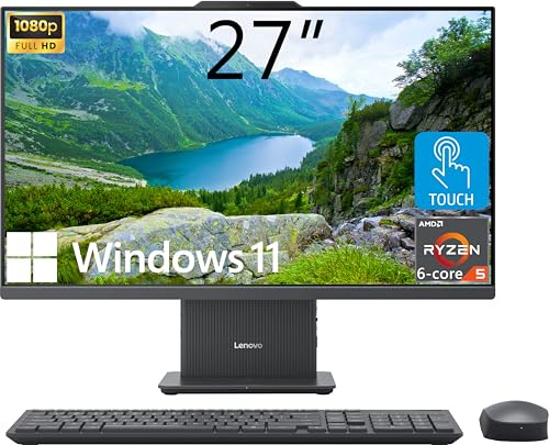 Lenovo IdeaCentre All-in-One Desktop Computer, 27 FHD Touchscreen, 6-core AMD Ryzen 5 8645HS, 16GB DDR5, 512GB SSD, Wi-Fi 6, HDMI in&Out, Wireless Charging Base, Wireless KB&Mouse, Windows 11 Home
