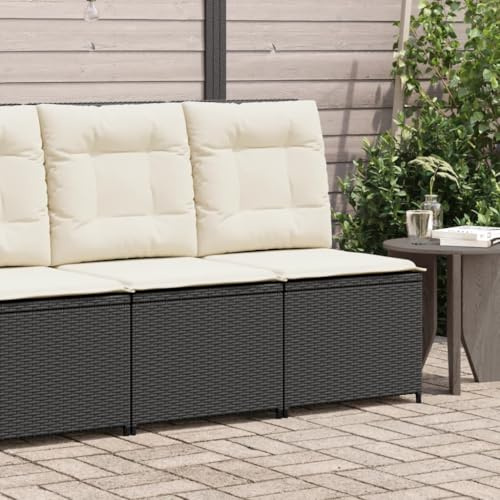 Runheo Gartensessel mit Liegefunktion, Schwarz Poly Rattan, verstellbar, UV-beständig, 110kg Traglast, für Garten, Terrasse, Balkon, inklusive Kissen