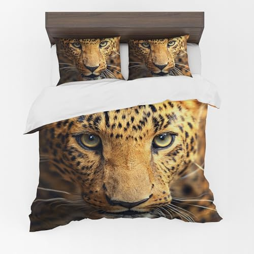 Adam Home 3D Duvet Cover Set With Pillowcases Home Bedroom Décor Digital Printed Microfiber King Bedding Set Made in UK|Leopard Eyes