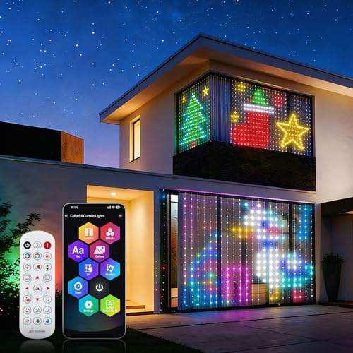 RGBIC Smart Vorhang Lichter 2x2M mit 400 LEDs – WLAN-Lichtervorhang mit App & Fernbedienung, Musik-Synchronisation, IP44 wasserdicht, dynamische Farbwechsel für Weihnachten, Party & Outdoor-Deko